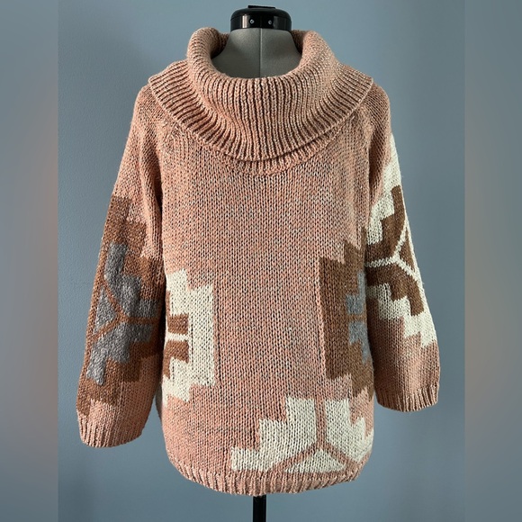 Sundance Cowl Neck Southwest Chunky Knit Sweater Boho Size M - Picture 2 of 13